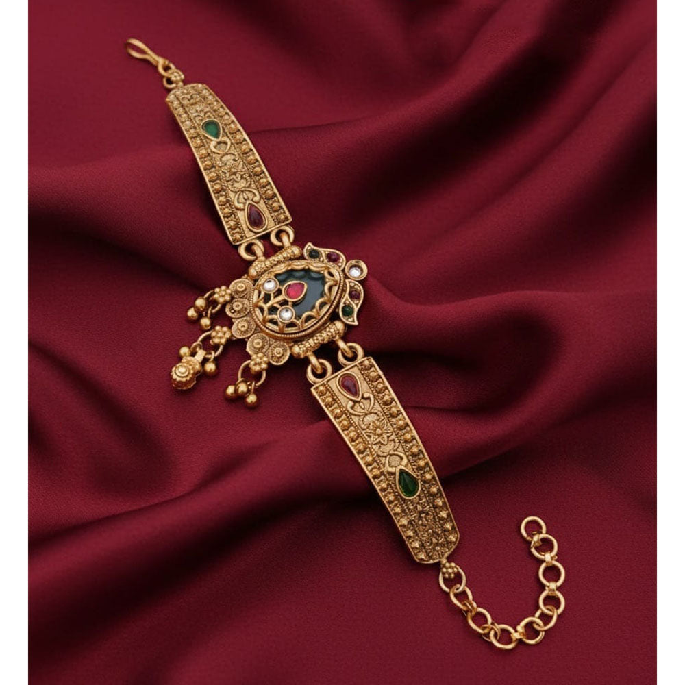 Akruti Collection Royal Pota Stone And Pearl Adjustable Hand Bracelet