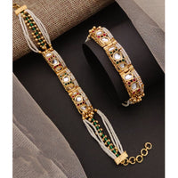 Akruti Collection Royal Kundan Stone And Pearl Adjustable Hand Bracelet