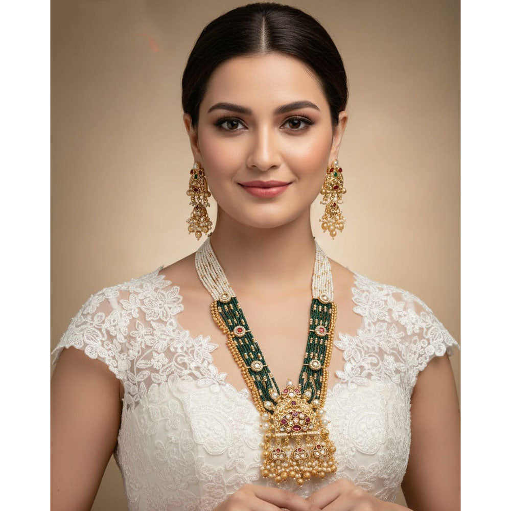 Akruti Collection Royal Pota Stone And Pearl Long Necklace Set