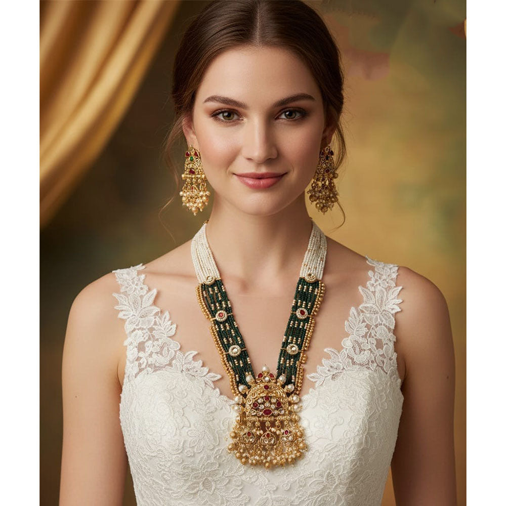 Akruti Collection Royal Pota Stone And Pearl Long Necklace Set