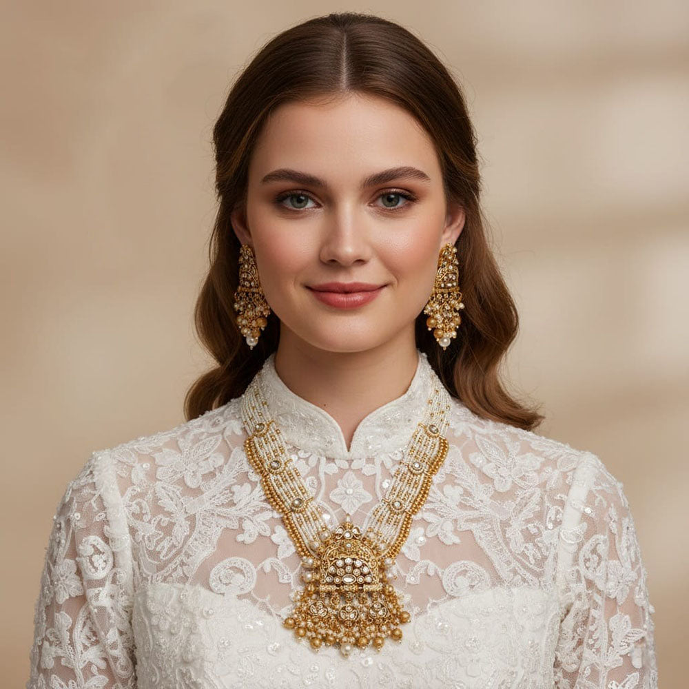 Akruti Collection Royal Pota Stone And Pearl Long Necklace Set