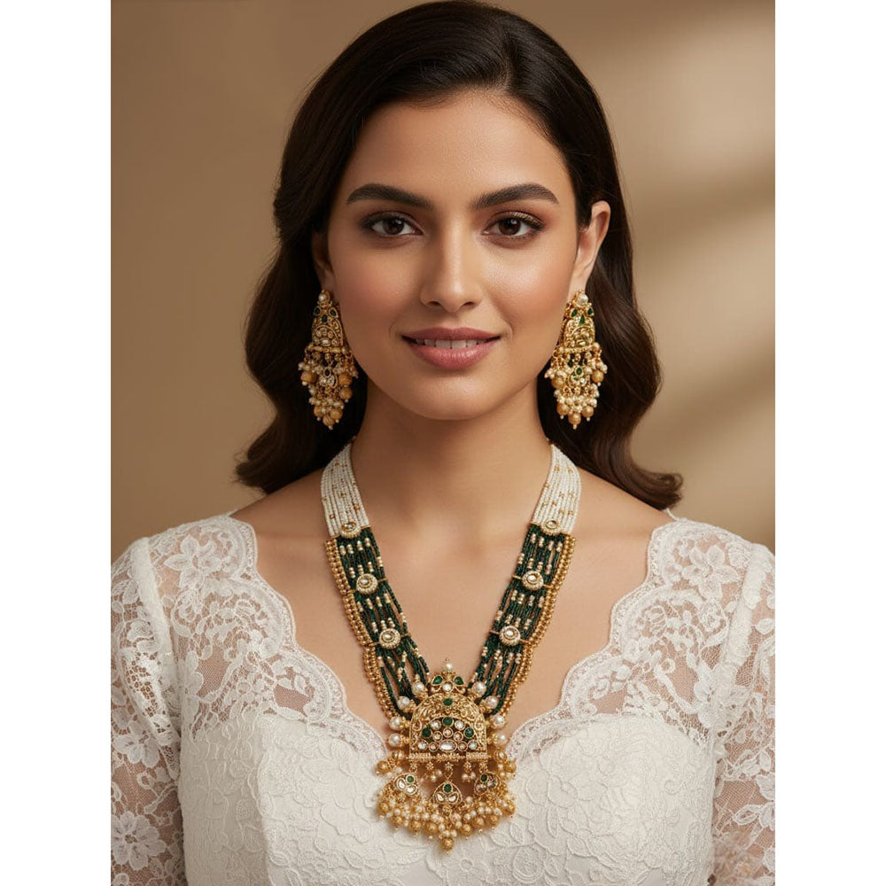 Akruti Collection Royal Pota Stone And Pearl Long Necklace Set