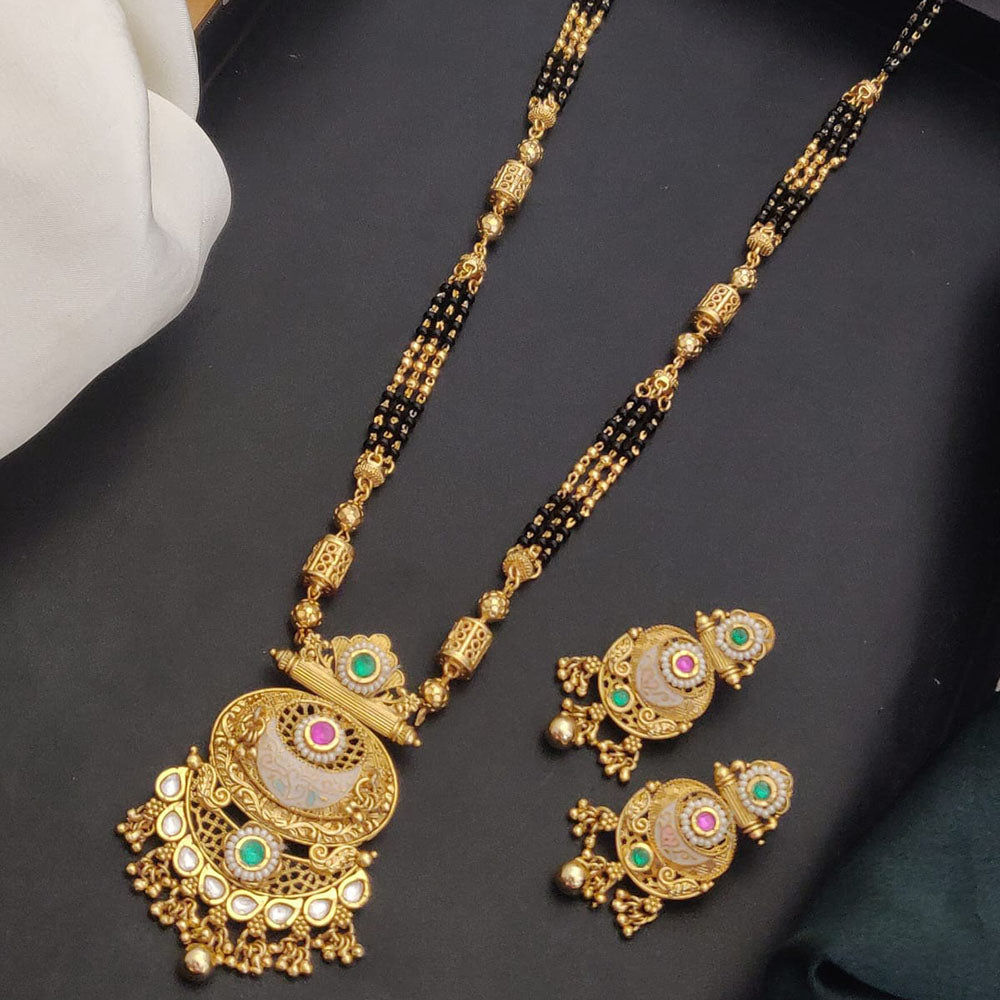 Akruti Collection Elegant Pota Stone And Beads Black Meenakari Beads Mangalsutra