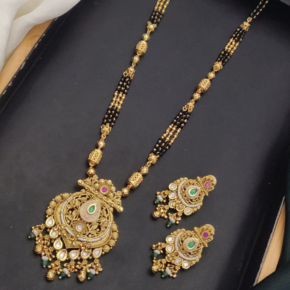 Akruti Collection Elegant Pota Stone And Beads Black Meenakari Beads Mangalsutra