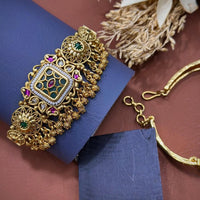 Akruti Collection Royal Kundan Stone And Pearl Adjustable Hand Bracelet