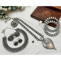 Akruti Collection Royal Oxidised Plated Ethnic Combo Set