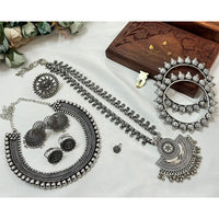 Akruti Collection Royal Oxidised Plated Ethnic Combo Set