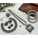 Akruti Collection Royal Oxidised Plated Ethnic Combo Set