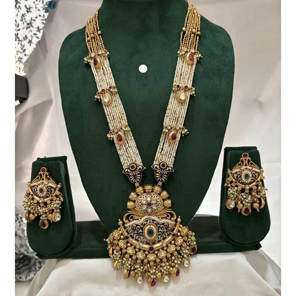 Akruti Collection Designer Pota Stone And Pearl Long Necklace Set