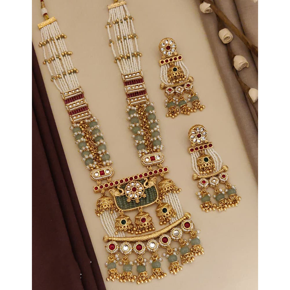 Akruti Collection Designer Pota Stone And Pearl Long Necklace Set