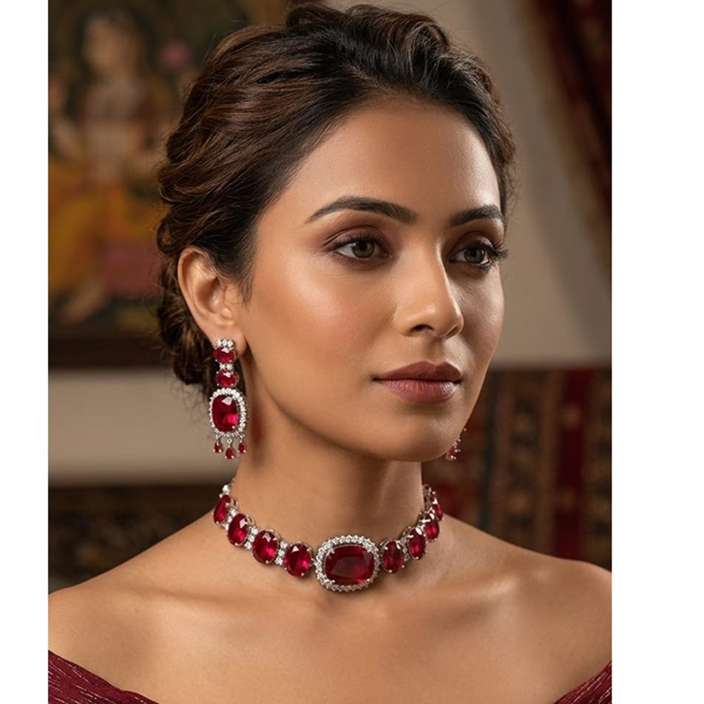 Akruti Collection Graceful Crystal Stone  Necklace Set