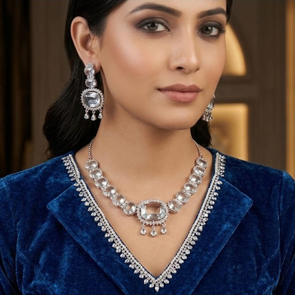Akruti Collection Graceful Crystal Stone  Necklace Set