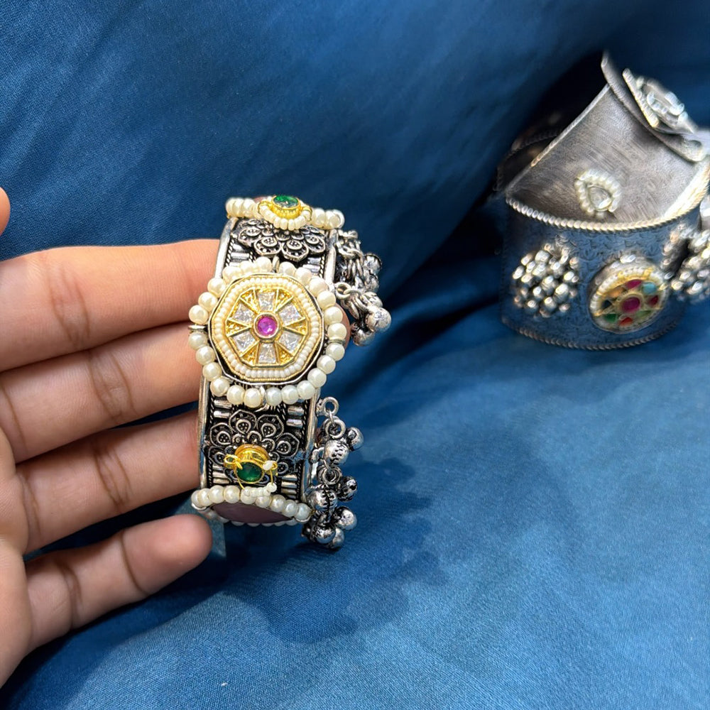 Akruti Collection Designer 2 Tone Pota Stone And Pearl Openable Kada
