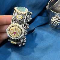 Akruti Collection Designer 2 Tone Pota Stone And Pearl Openable Kada