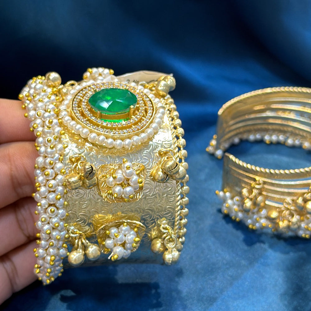 Akruti Collection Designer Pota Stone And Pearl Openable Kada
