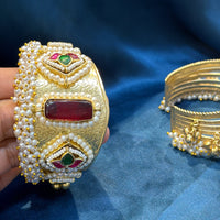 Akruti Collection Designer Pota Stone And Pearl Openable Kada