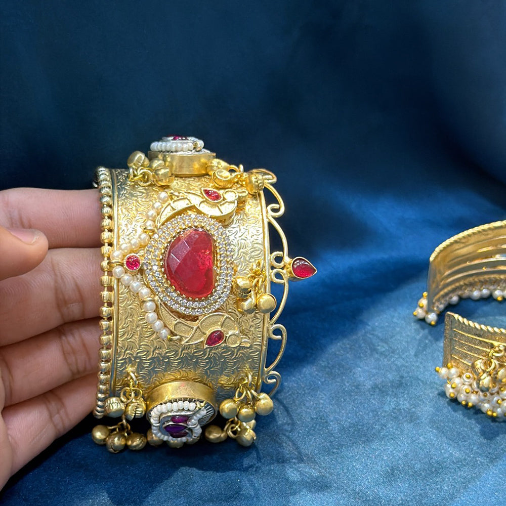 Akruti Collection Designer Pota Stone And Pearl Openable Kada