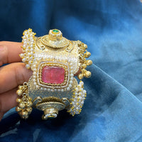 Akruti Collection Designer Pota Stone And Pearl Openable Kada