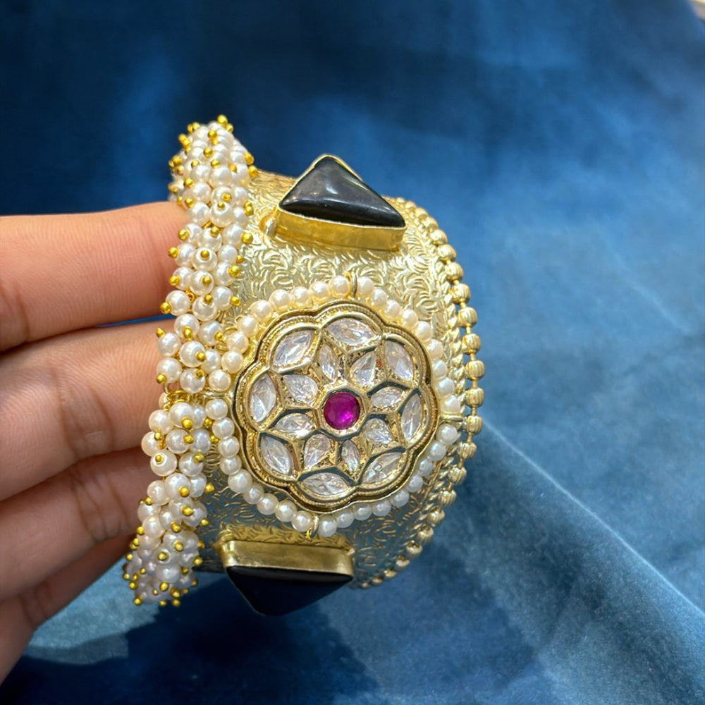 Akruti Collection Designer Pota Stone And Pearl Openable Kada