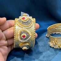Akruti Collection Designer 2 Tone Pota Stone And Pearl Openable Kada