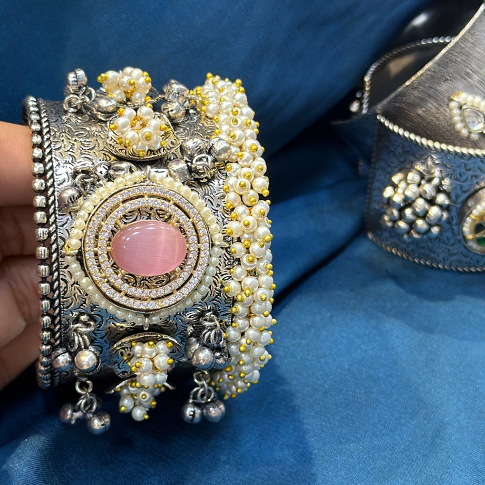 Akruti Collection Designer 2 Tone Pota Stone And Pearl Openable Kada