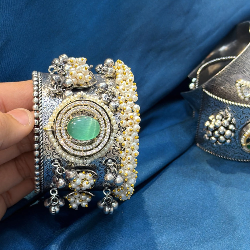 Akruti Collection Designer 2 Tone Pota Stone And Pearl Openable Kada