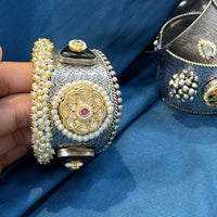 Akruti Collection Designer 2 Tone Pota Stone And Pearl Openable Kada