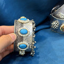 Akruti Collection Designer Oxidised Plated Pota Stone And Pearl Openable Kada