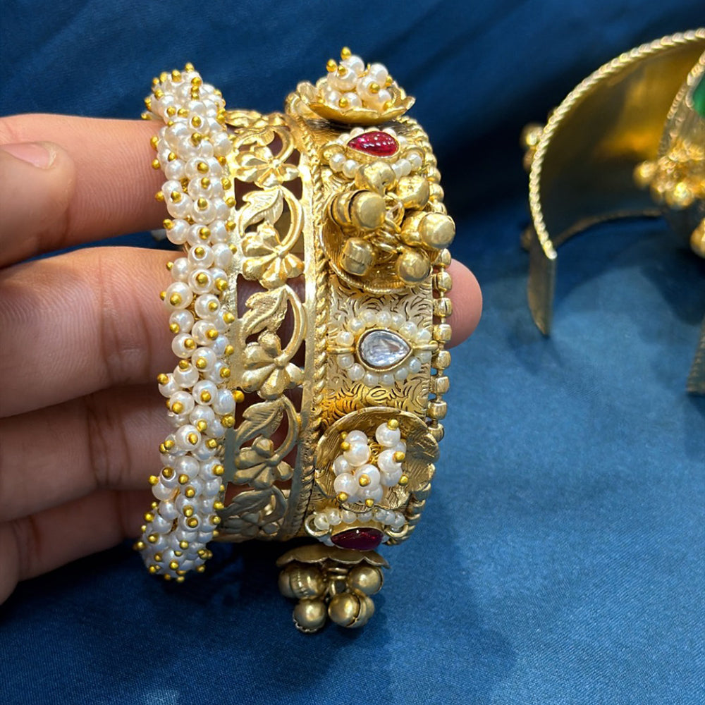 Akruti Collection Designer Pota Stone And Pearl Openable Kada