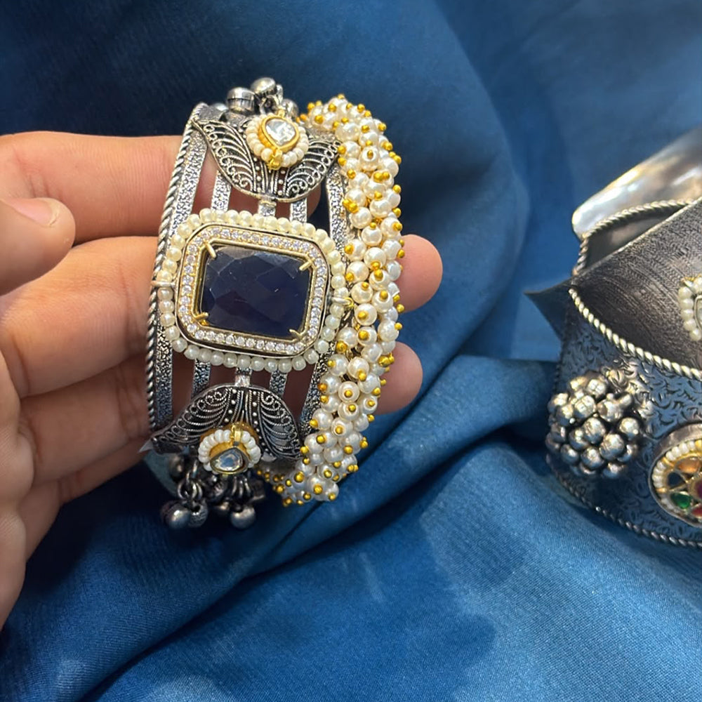 Akruti Collection Designer 2 Tone Pota Stone And Pearl Openable Kada