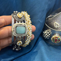 Akruti Collection Designer 2 Tone Pota Stone And Pearl Openable Kada