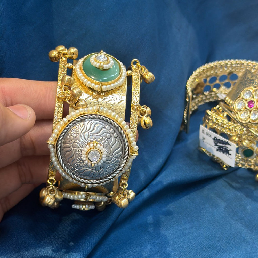 Akruti Collection Designer 2 Tone Pota Stone And Pearl Openable Kada
