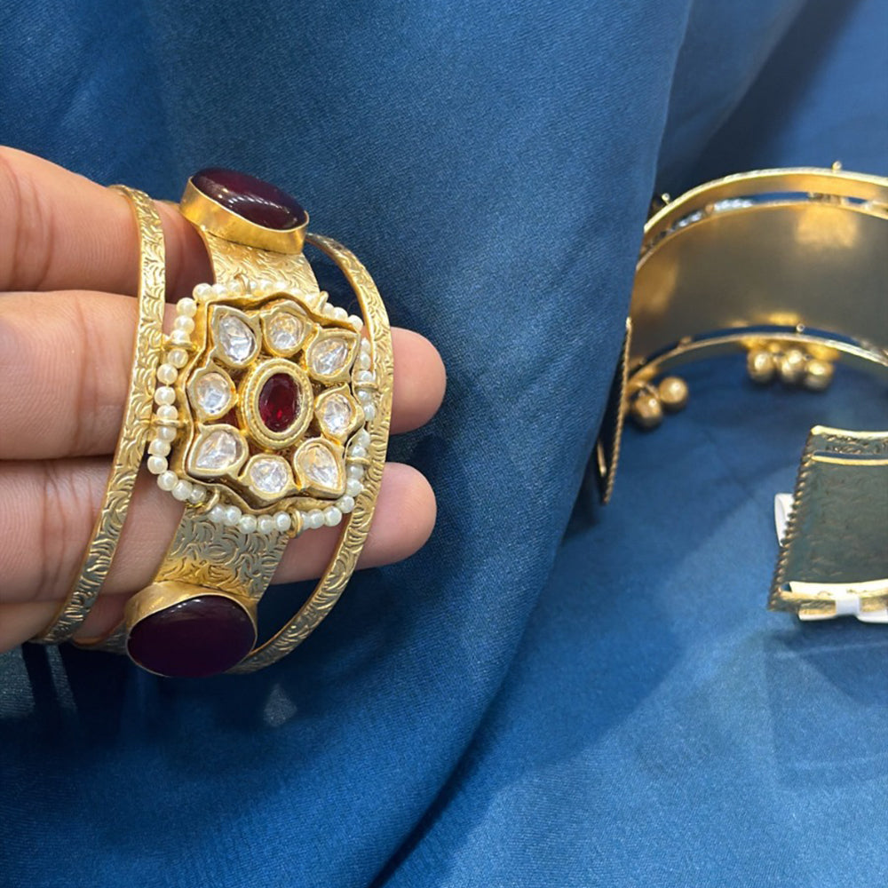 Akruti Collection Designer Pota Stone And Pearl Openable Kada
