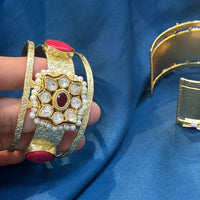 Akruti Collection Designer Pota Stone And Pearl Openable Kada