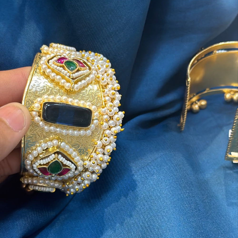 Akruti Collection Designer Pota Stone And Pearl Openable Kada