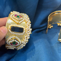 Akruti Collection Designer Pota Stone And Pearl Openable Kada