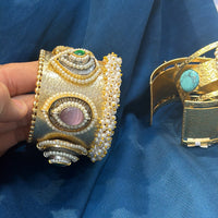 Akruti Collection Designer 2 Tone Pota Stone And Pearl Openable Kada