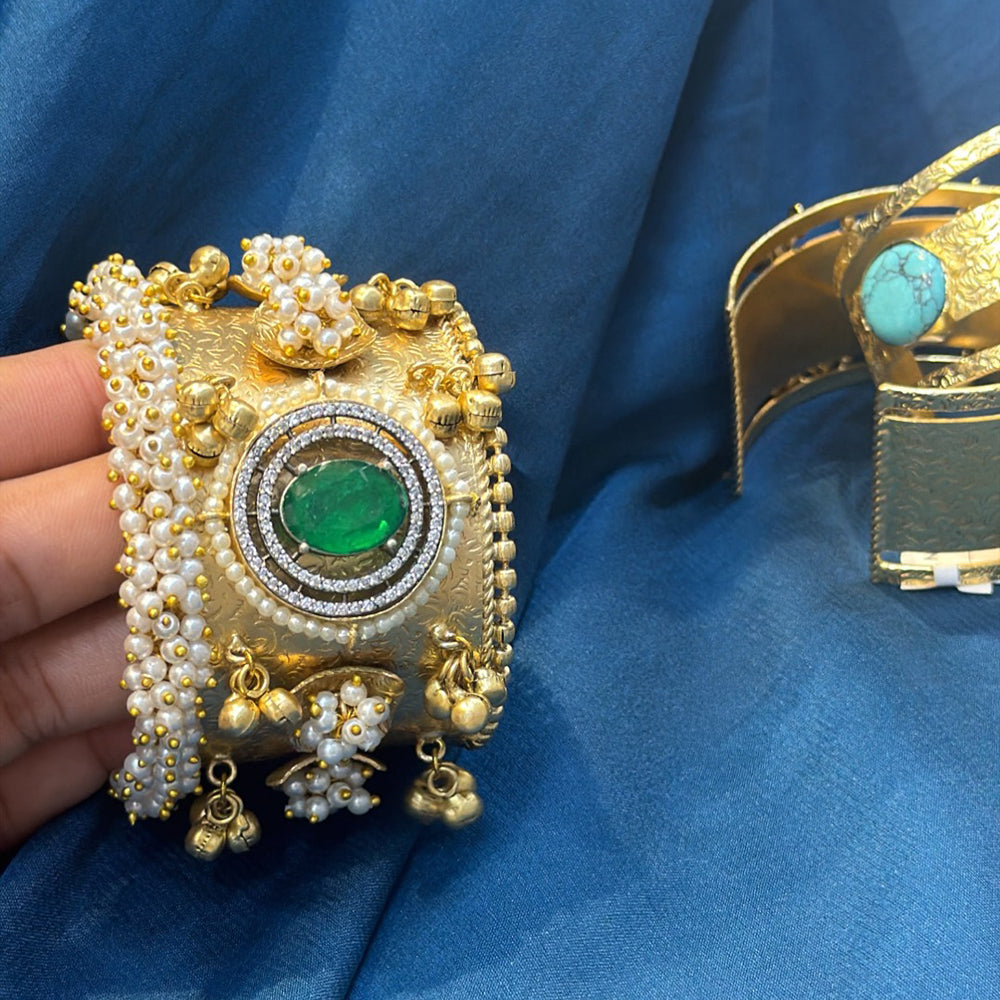 Akruti Collection Designer 2 Tone Pota Stone And Pearl Openable Kada