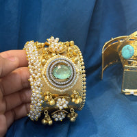 Akruti Collection Designer 2 Tone Pota Stone And Pearl Openable Kada