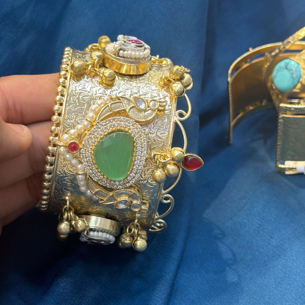 Akruti Collection Designer Pota Stone And Pearl Openable Kada