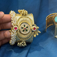 Akruti Collection Designer 2 Tone Pota Stone And Pearl Openable Kada