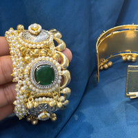 Akruti Collection Designer 2 Tone Pota Stone And Pearl Openable Kada