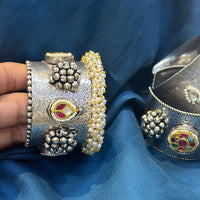 Akruti Collection Designer Pota Stone And Pearl Openable Kada