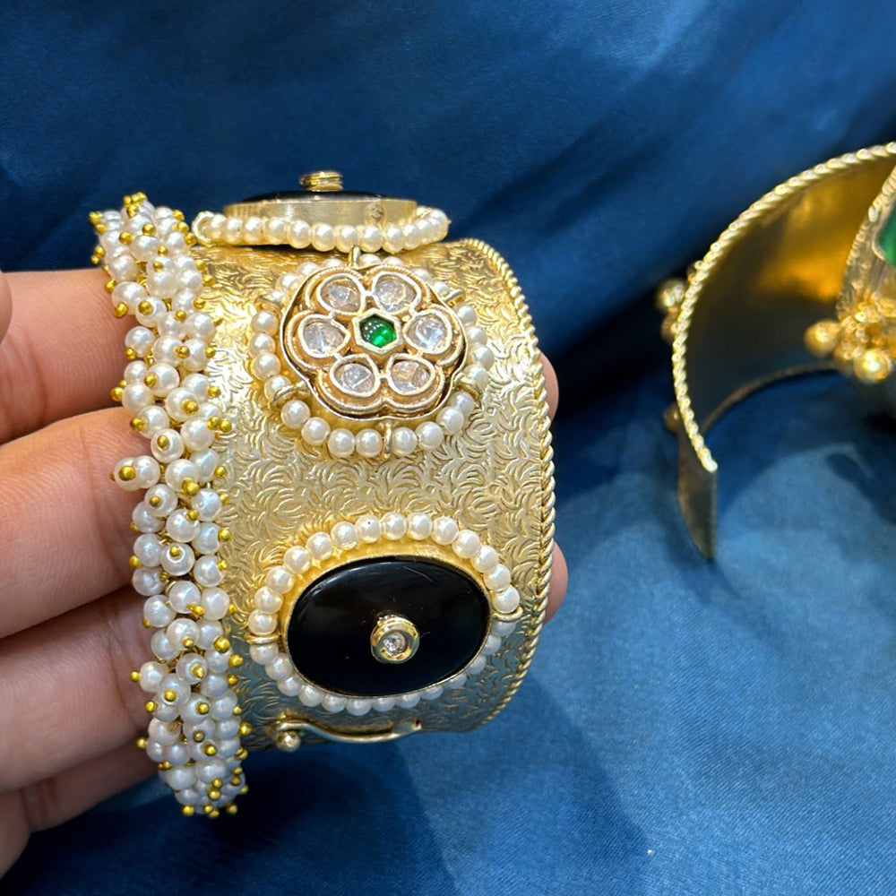 Akruti Collection Designer Pota Stone And Pearl Openable Kada