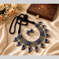 Akruti Collection Beautiful Oxidised Pota Stone Jewellery Set