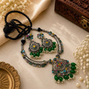 Akruti Collection Beautiful Oxidised Pota Stone And Pearl Jewellery Set