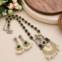 Akruti Collection Designer 2 Tone Plated Pota Stone And Beads Necklace Set