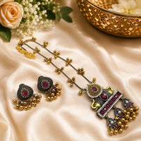 Akruti Collection Designer 2 Tone Plated Pota Stone And Beads Necklace Set
