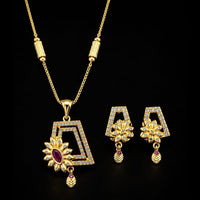 Akruti Collection Elegant Pota Stone Chain Pendant Set