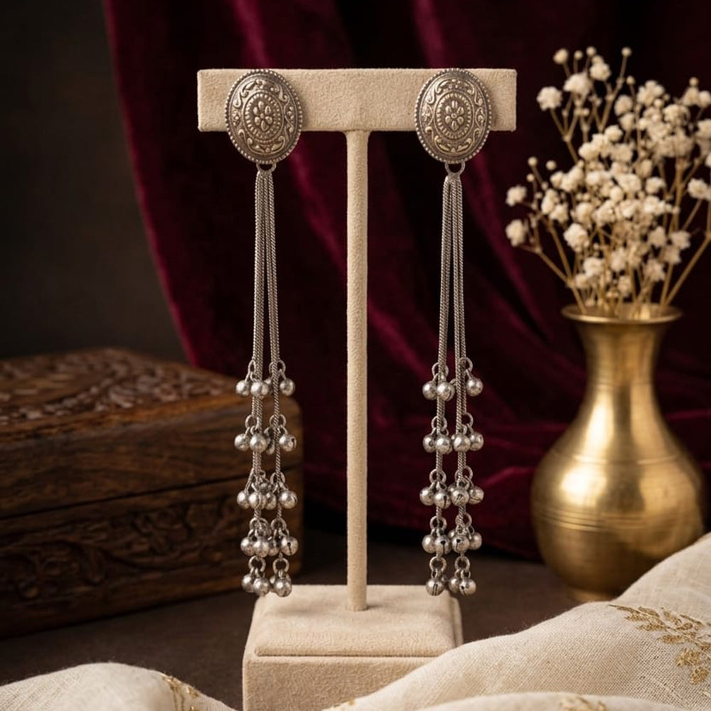 Akruti Collection Classic Oxidised Plated Ghungroo Kashmiri Dangler Earrings